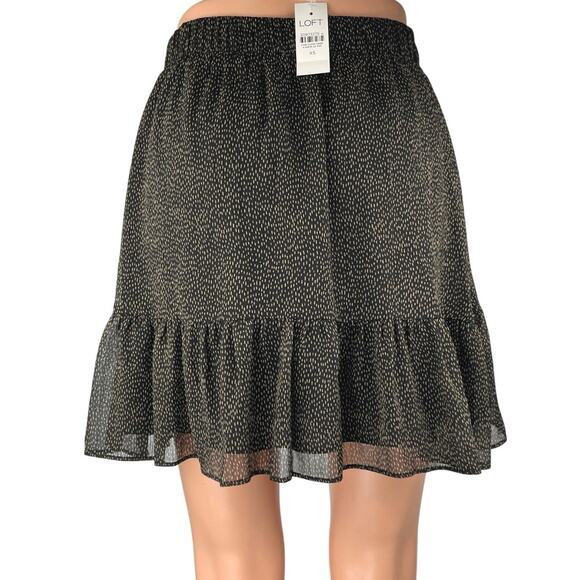 NEW Ann Taylor LOFT Black Pull On Polka Dots High Waisted Ruffle Mini Skirt XS - Picture 3 of 5